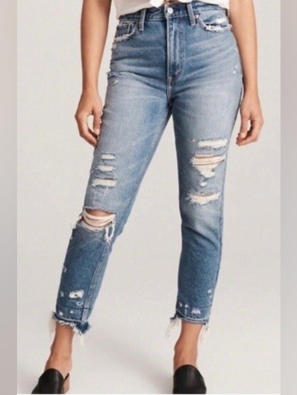 Abercrombie & Fitch A&F Annie High Rise Girlfriend Jeans Women's 2/26 Distressed